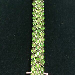 Oval Russian Chrome Diopside Rhodium Over Sterling Silver 3 Row 8 Inch Bracelet